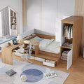 Full Size Platform Bed Frame with 6 Drawers Shelves Desk USB Ports & Wardrobe - ModernLuxe