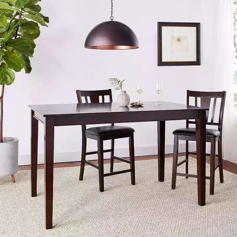 Table à manger rectangulaire hauteur comptoir finition acajou