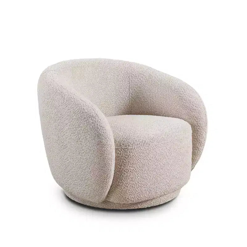 Swivel Accent Chair Upholstered Modern Round Accent Arm Chairs 360 Swivel Single Sofa Armchair for Living Room and Bedroom Beige Boucle