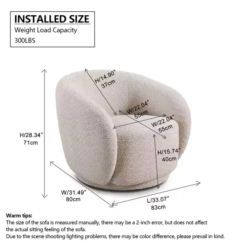 Fauteuil pivotant, fauteuil moderne rond rembourré, fauteuil pivotant à 360°
