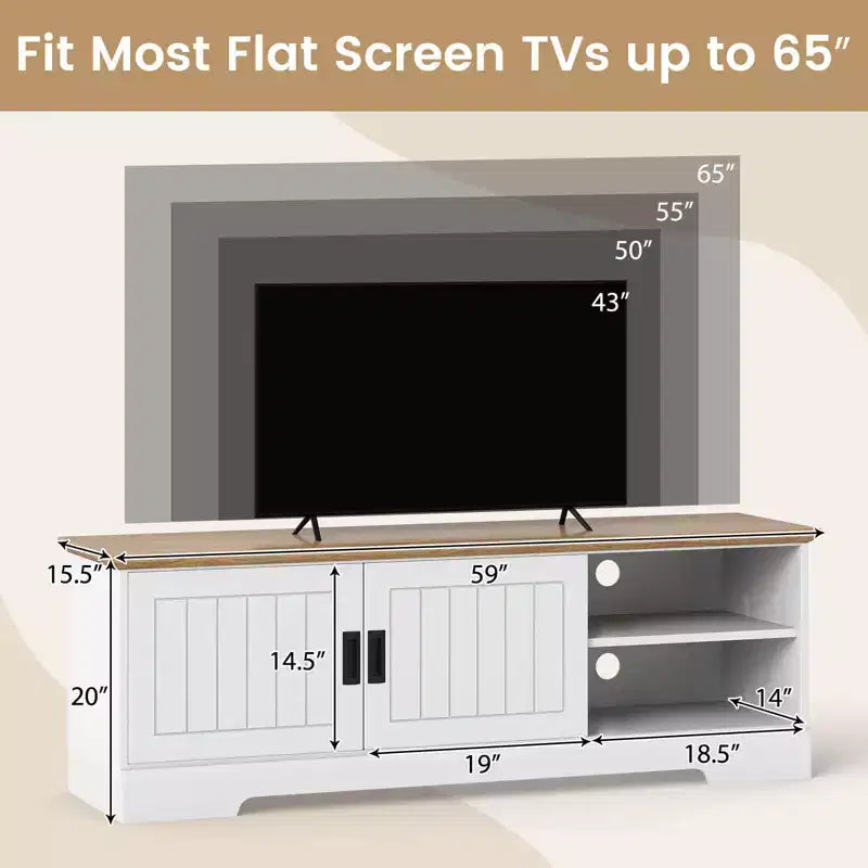 Meuble TV de ferme avec portes coulissantes et placards de rangement