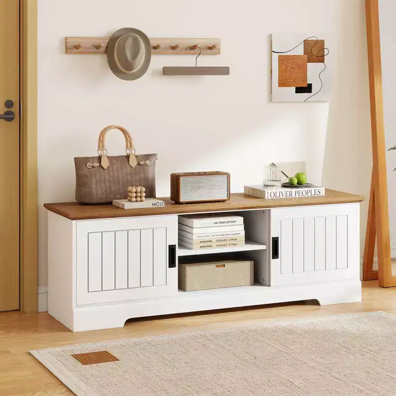 Meuble TV de ferme avec portes coulissantes et placards de rangement