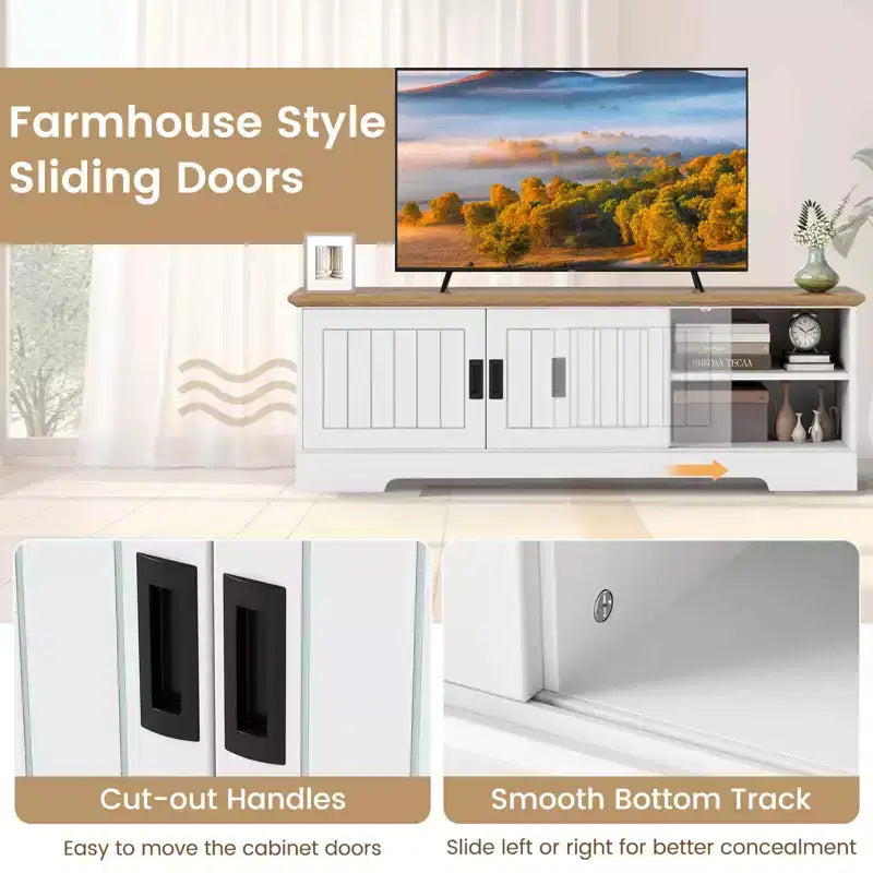 Meuble TV de ferme avec portes coulissantes et placards de rangement