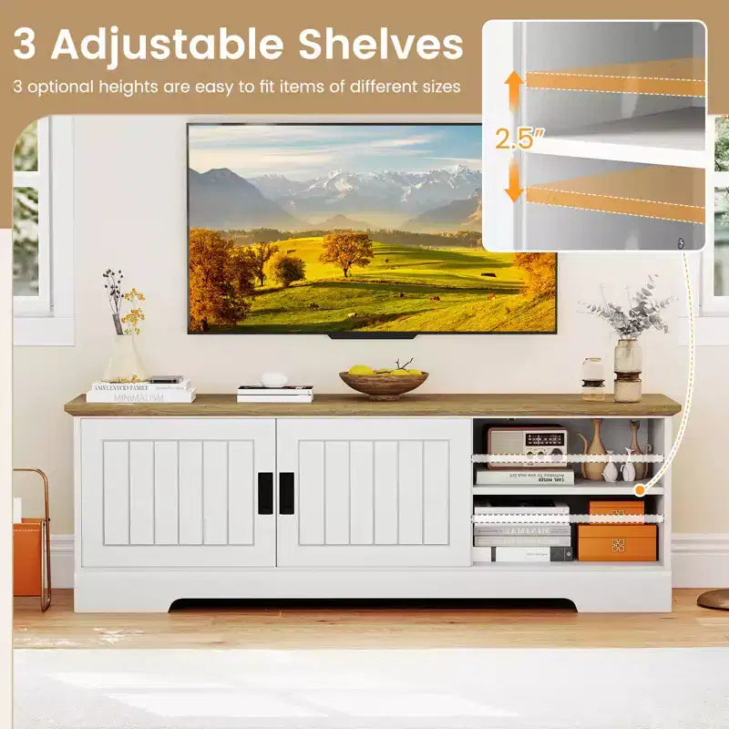 Meuble TV de ferme avec portes coulissantes et placards de rangement