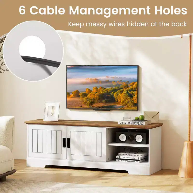 Meuble TV de ferme avec portes coulissantes et placards de rangement
