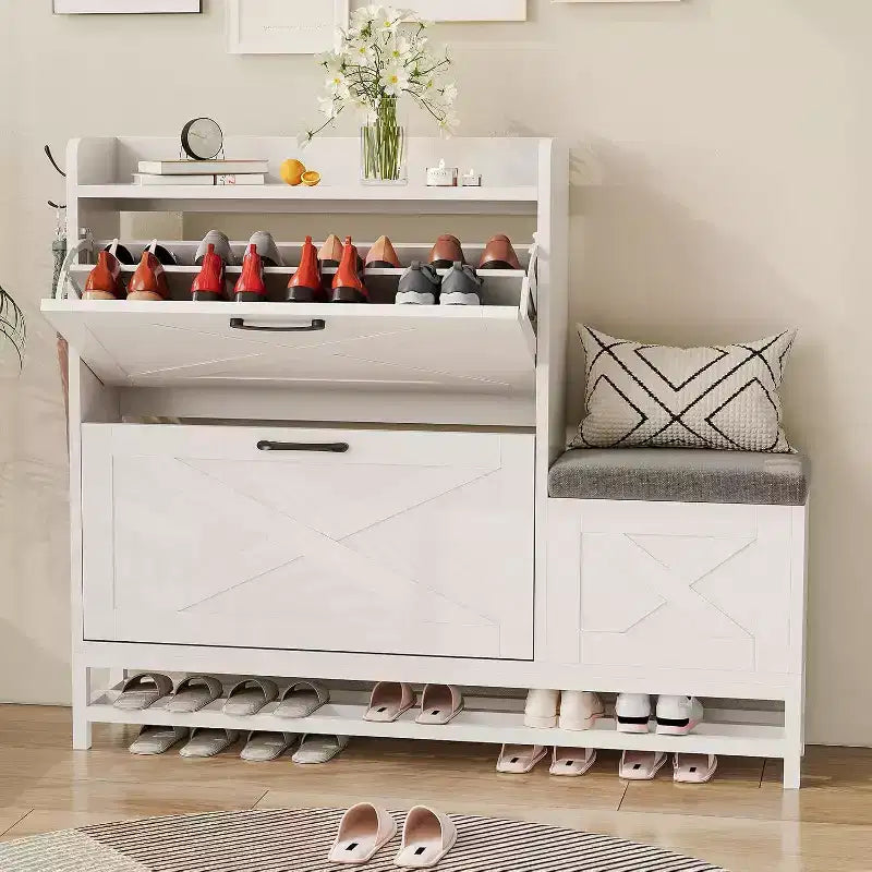 Meuble à chaussures avec banc, tiroir à abattant, organisateur de rangement de chaussures pour entrée