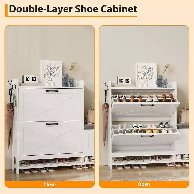 Meuble à chaussures avec banc, tiroir à abattant, organisateur de rangement de chaussures pour entrée