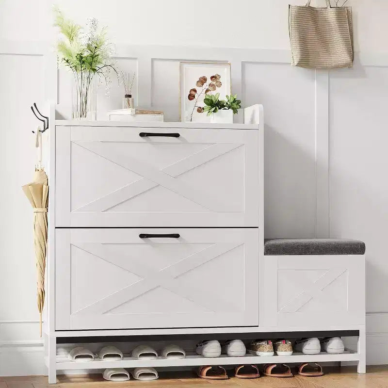 Meuble à chaussures avec banc, tiroir à abattant, organisateur de rangement de chaussures pour entrée