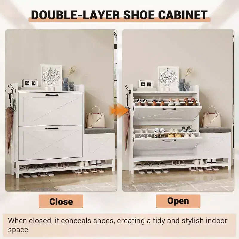 Meuble à chaussures avec banc, tiroir à abattant, organisateur de rangement de chaussures pour entrée