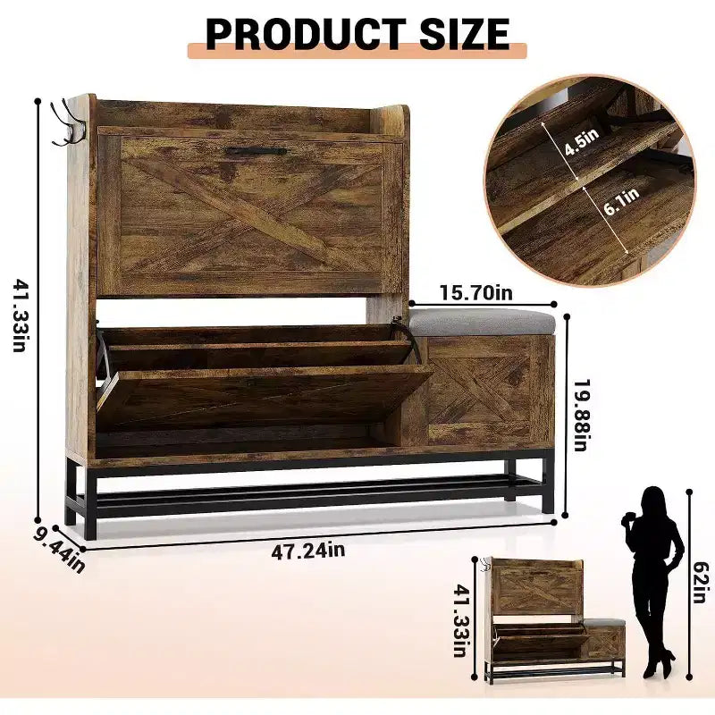 Meuble à chaussures avec banc, tiroir à abattant, organisateur de rangement de chaussures pour entrée