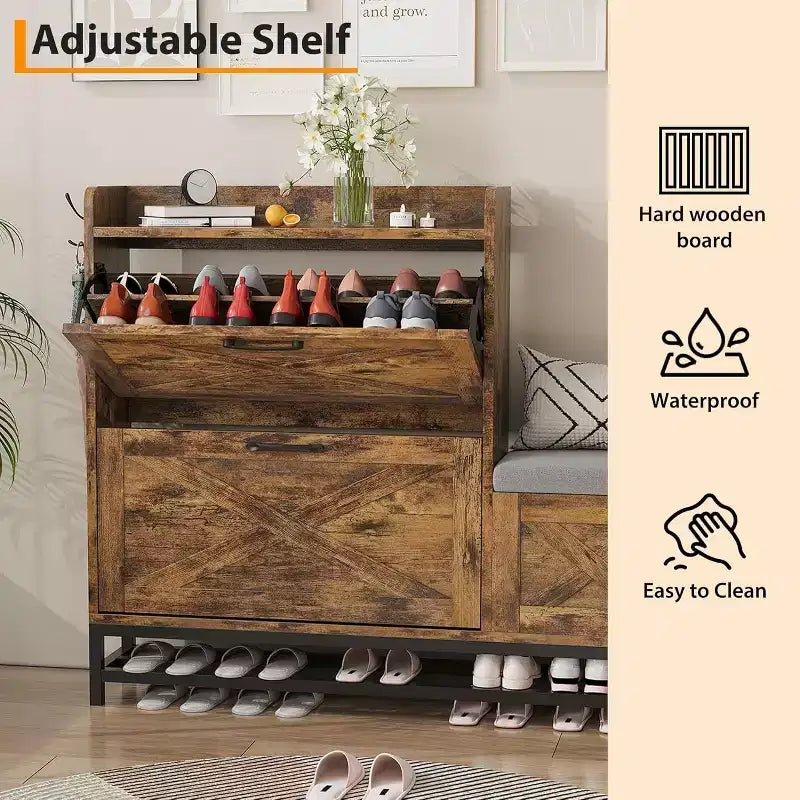 Meuble à chaussures avec banc, tiroir à abattant, organisateur de rangement de chaussures pour entrée
