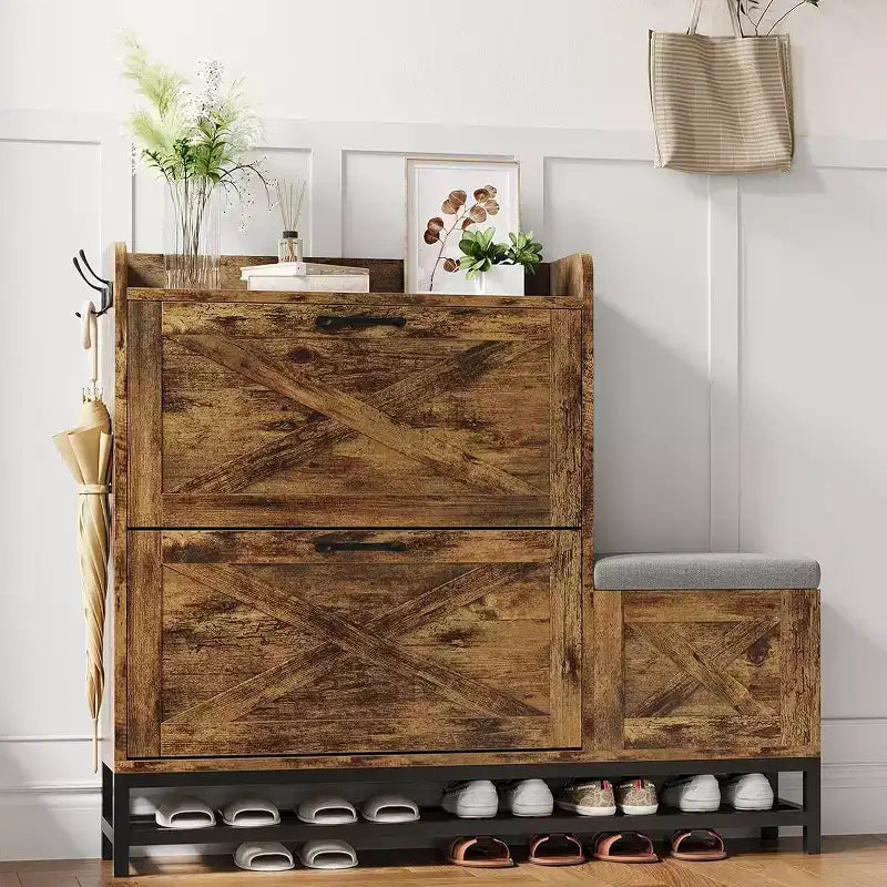 Meuble à chaussures avec banc, tiroir à abattant, organisateur de rangement de chaussures pour entrée
