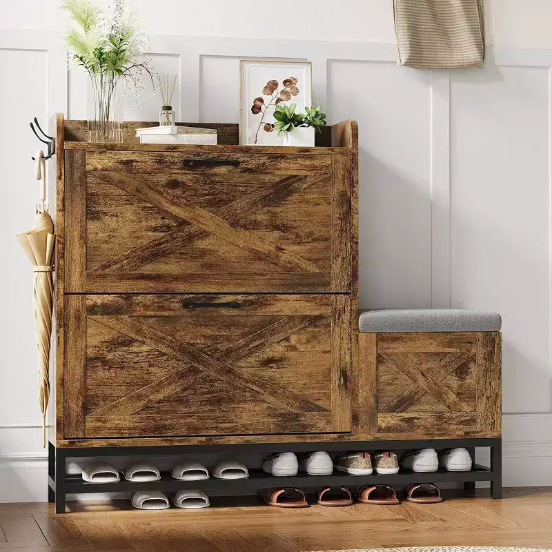 Meuble à chaussures avec banc, tiroir à abattant, organisateur de rangement de chaussures pour entrée