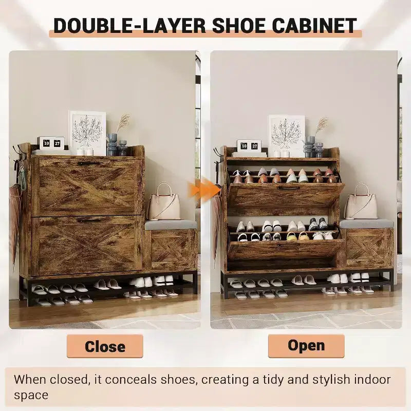 Meuble à chaussures avec banc, tiroir à abattant, organisateur de rangement de chaussures pour entrée