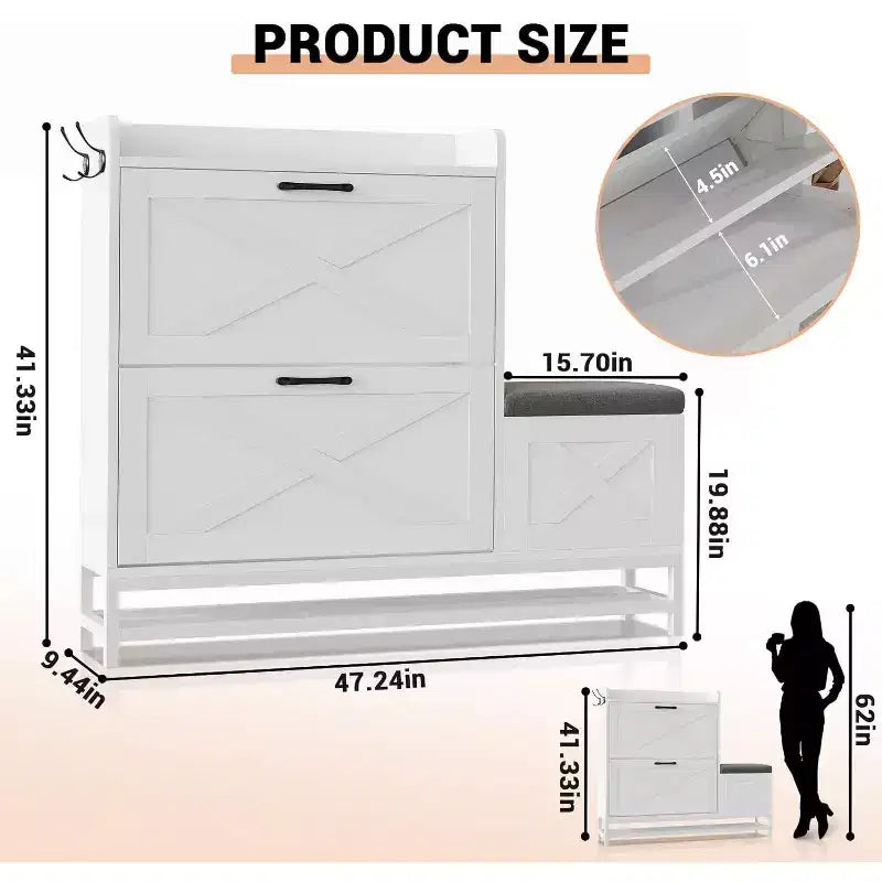 Meuble à chaussures avec banc, tiroir à abattant, organisateur de rangement de chaussures pour entrée