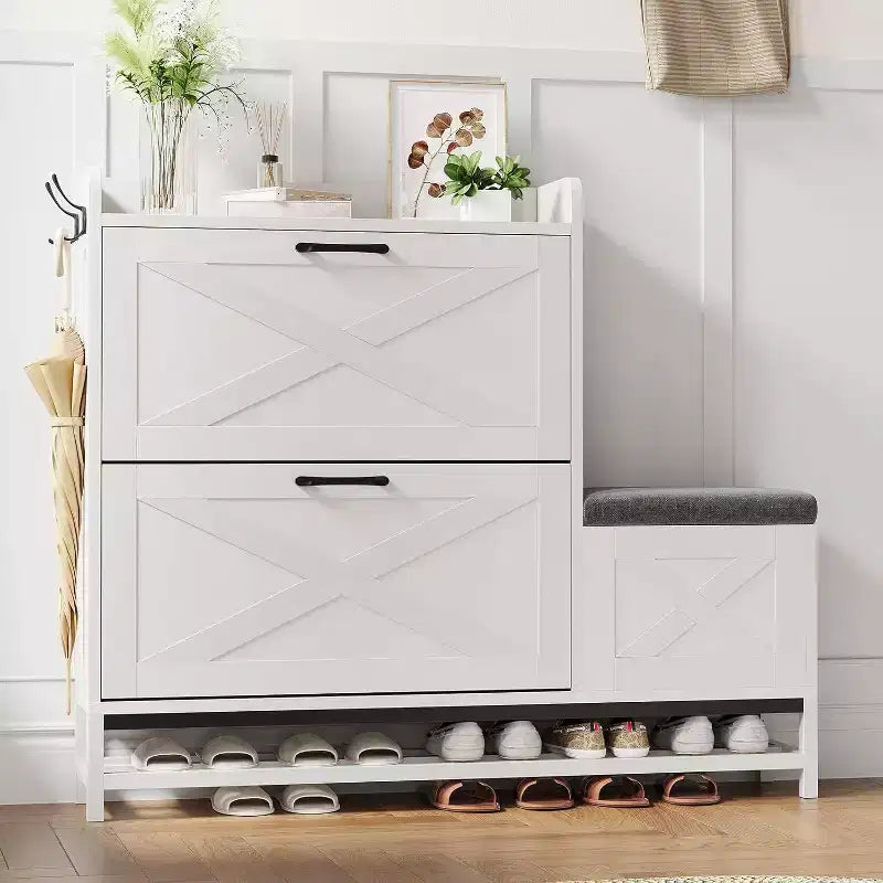 Meuble à chaussures avec banc, tiroir à abattant, organisateur de rangement de chaussures pour entrée