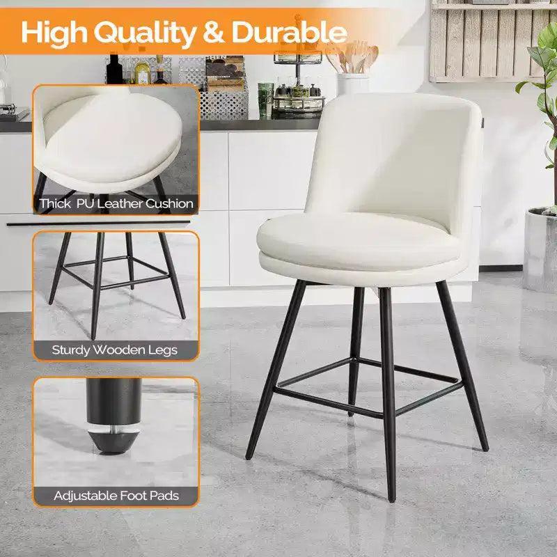 Tabouret de bar contemporain, pivotant, en cuir PU et de qualité durable