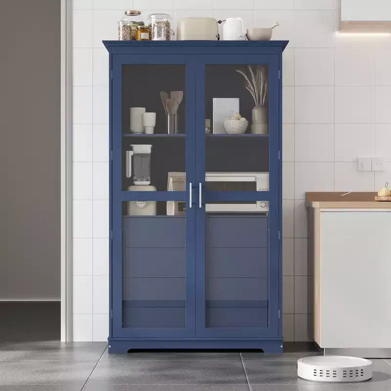 GDFStudio Sylv Modern Kitchen Storage Cabinet with 2 Glass Doors 4 Built-in Drawers and Shelf