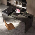 Gaoyangjiaju 53.14 Modern Computer Desk with 3C Tempered Glass Top and Dual-Zone Storage Sleek Black Minimalist Writing Desk for Home Office