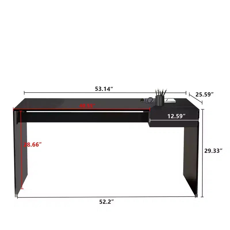 Bureau d'ordinateur moderne avec plateau en verre trempé et rangement à deux zones
