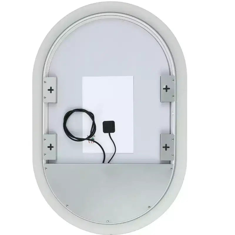 Miroir ovale LED en aluminium Argent/Blanc
