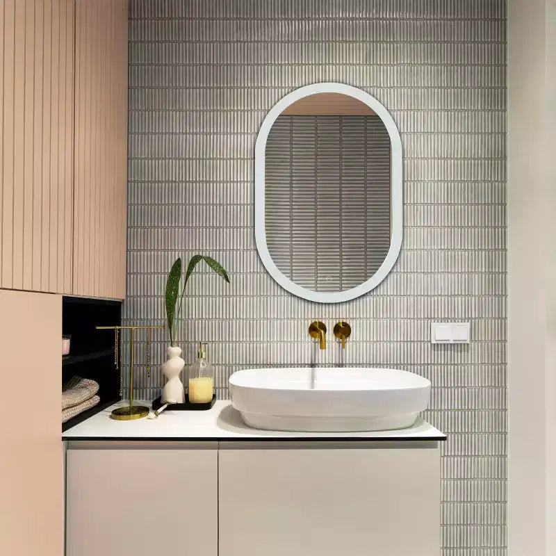 Miroir ovale LED en aluminium Argent/Blanc