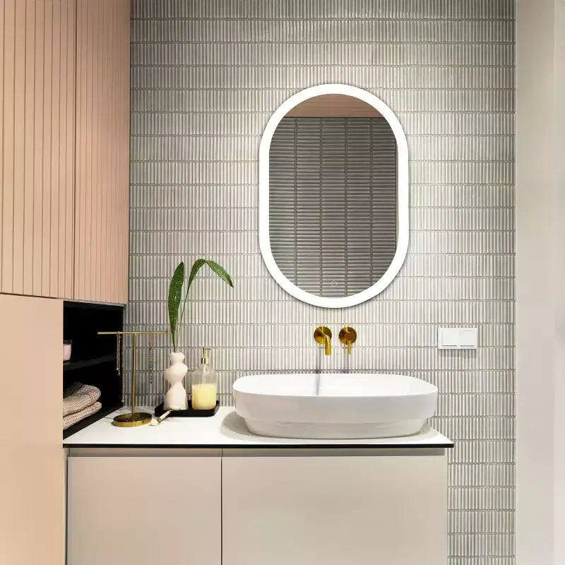 Miroir ovale LED en aluminium Argent/Blanc
