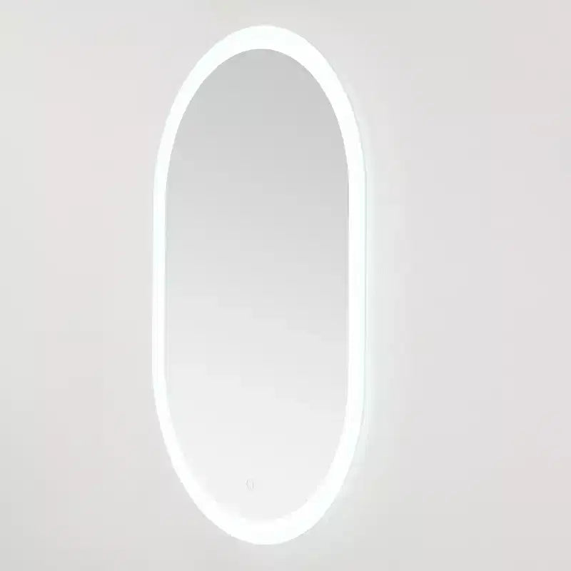 Miroir ovale LED en aluminium Argent/Blanc