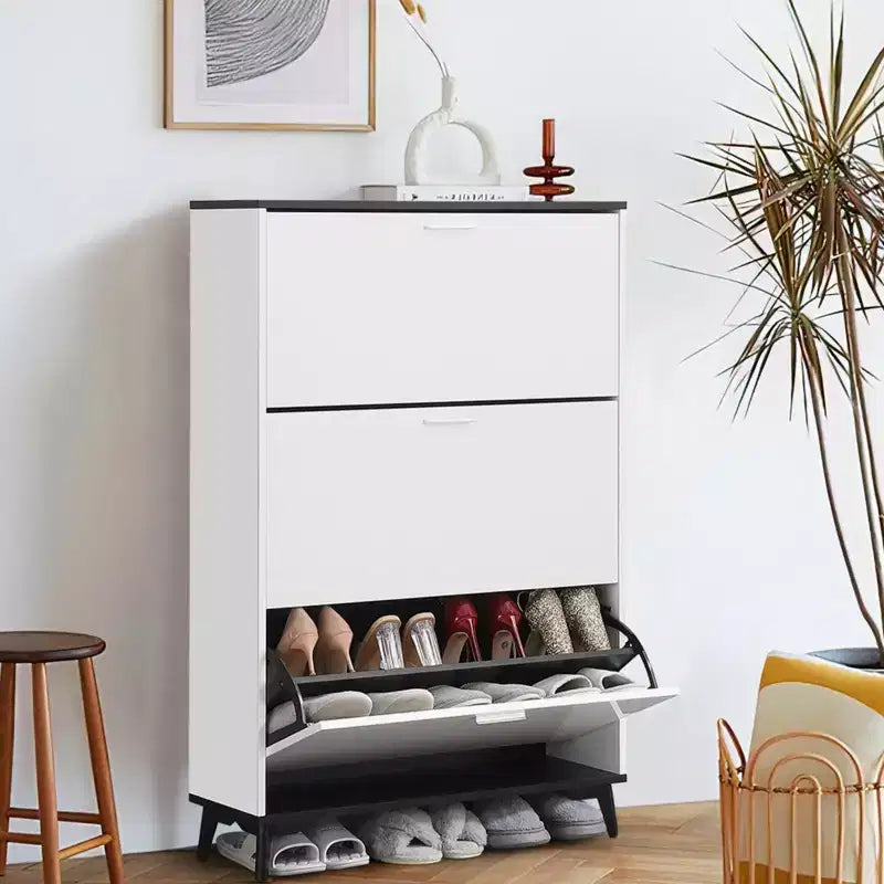 47 In Shoe Storage Cabinet Entryway Shoe Cabinet with 3 Flip Drawers Freestanding Wooden Shoes Storage Organizer with Legs for Entryway Hallway