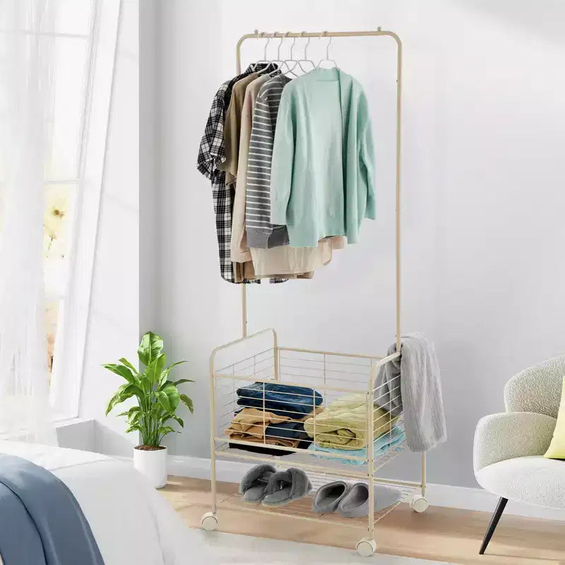 Clothes Rack Portable Garment Rack Laundry Cart Rolling Clothes Rack with Wheels and Shelves Storage Shelves for Clothes