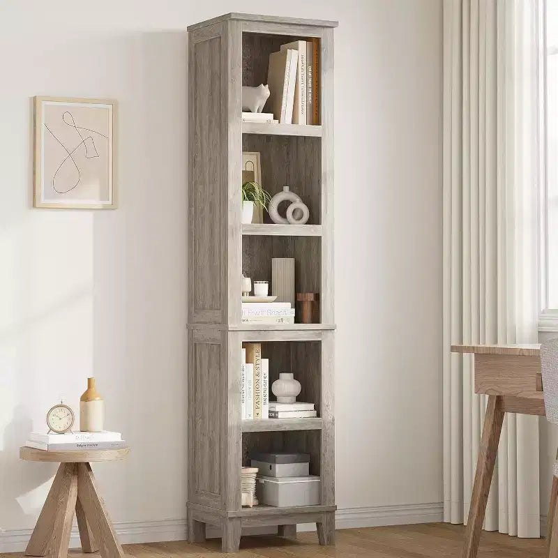 Acekool Narrow 5 Tier Bookcase Rustic Farmhouse Storage Cabinet with Adjustable Shelves Vintage Bookshelf for Living Room Bedroom Office