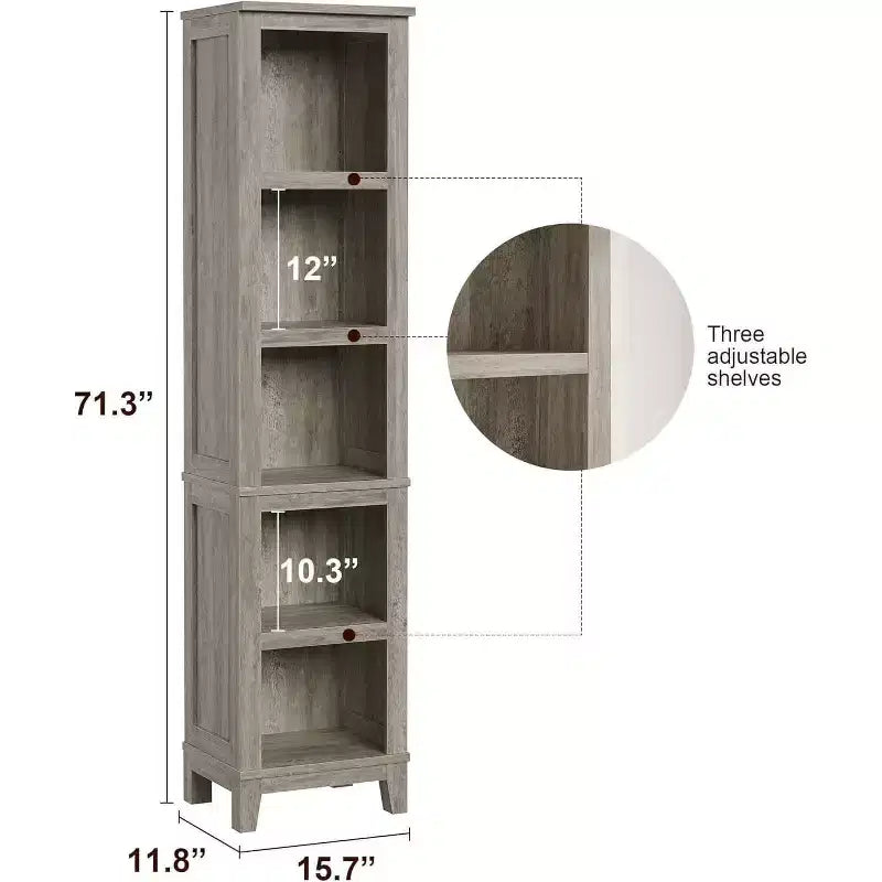 Étagère étroite à 5 niveaux, meuble de rangement rustique style ferme, bibliothèque vintage