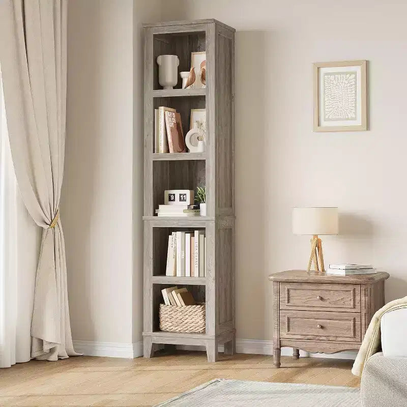 Étagère étroite à 5 niveaux, meuble de rangement rustique style ferme, bibliothèque vintage