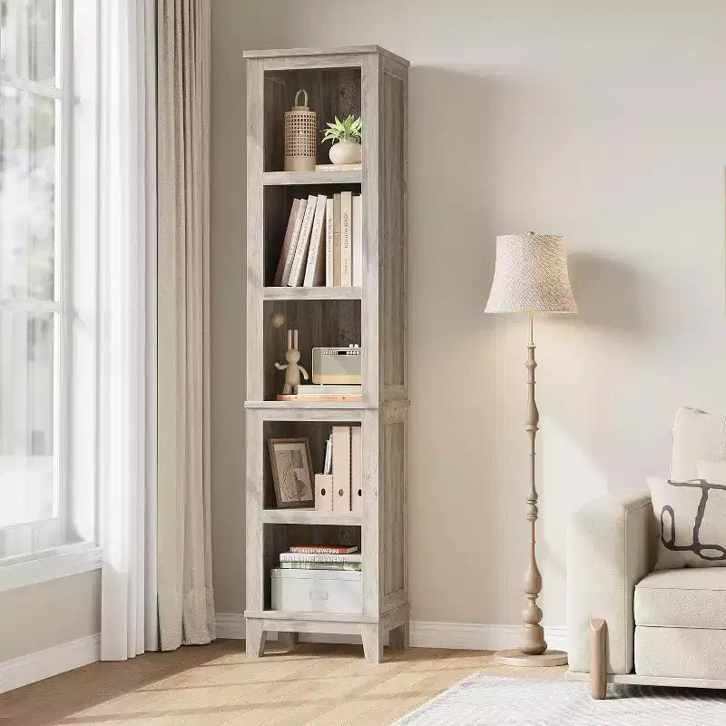 Étagère étroite à 5 niveaux, meuble de rangement rustique style ferme, bibliothèque vintage