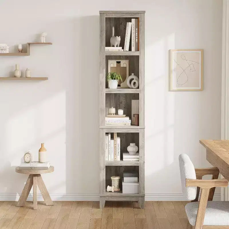 Étagère étroite à 5 niveaux, meuble de rangement rustique style ferme, bibliothèque vintage