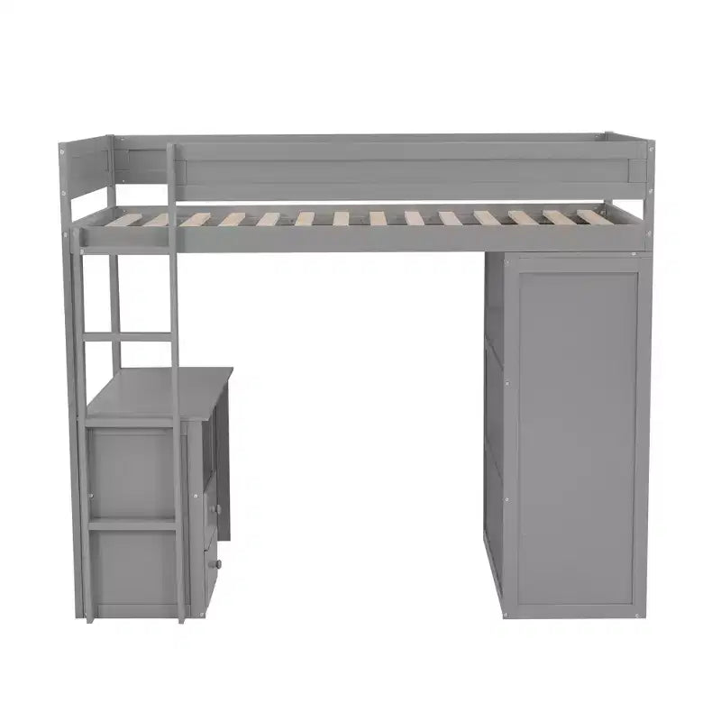 Lit mezzanine double en bois avec armoires et bureau, cadre de lit mezzanine haut