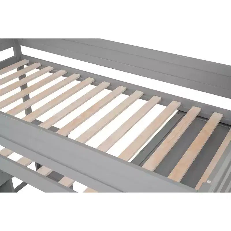Lit mezzanine double en bois avec armoires et bureau, cadre de lit mezzanine haut