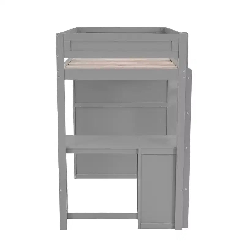 Lit mezzanine double en bois avec armoires et bureau, cadre de lit mezzanine haut
