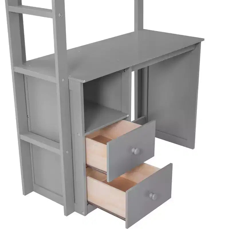 Lit mezzanine double en bois avec armoires et bureau, cadre de lit mezzanine haut