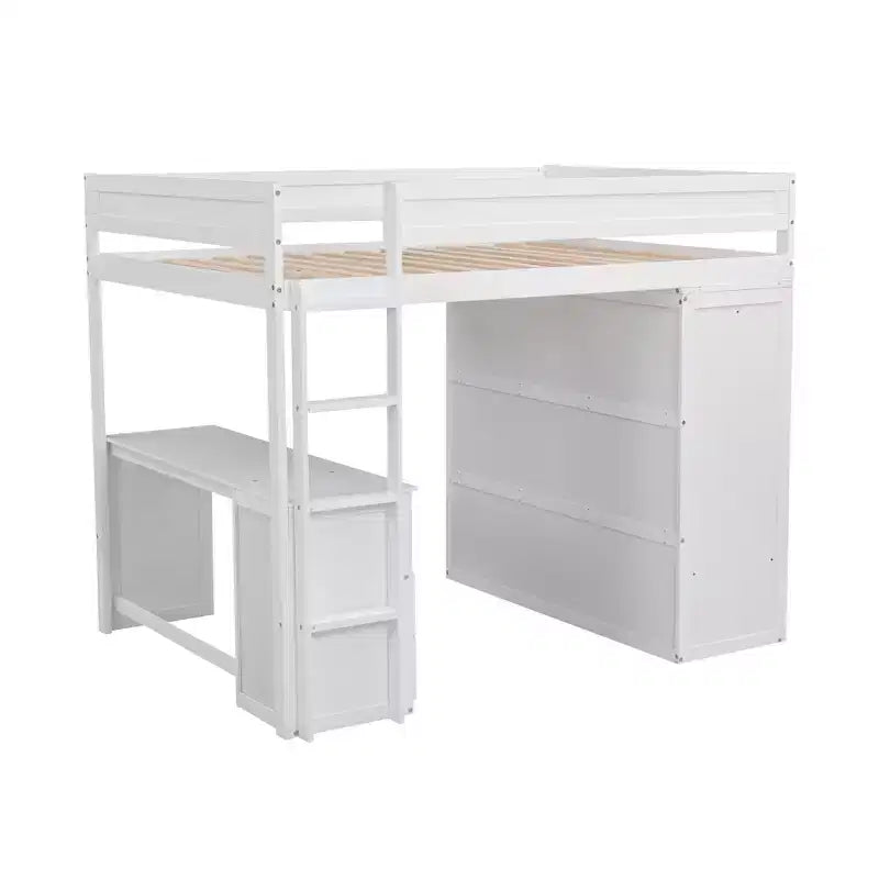 Lit mezzanine double en bois avec armoires et bureau, cadre de lit mezzanine haut