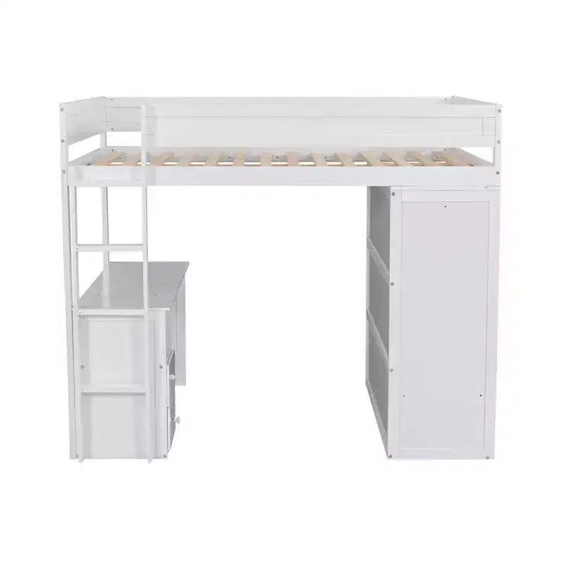 Lit mezzanine double en bois avec armoires et bureau, cadre de lit mezzanine haut