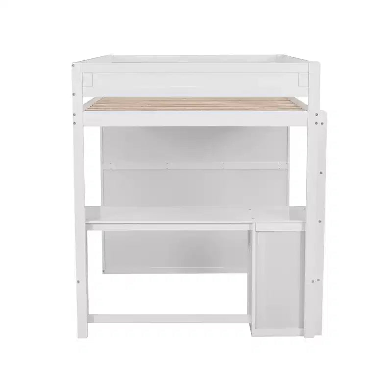 Lit mezzanine double en bois avec armoires et bureau, cadre de lit mezzanine haut