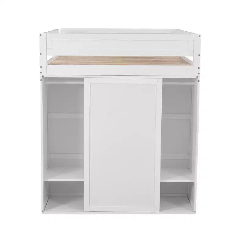 Lit mezzanine double en bois avec armoires et bureau, cadre de lit mezzanine haut
