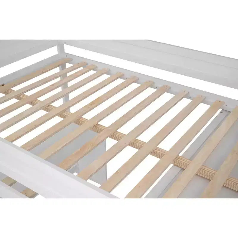 Lit mezzanine double en bois avec armoires et bureau, cadre de lit mezzanine haut
