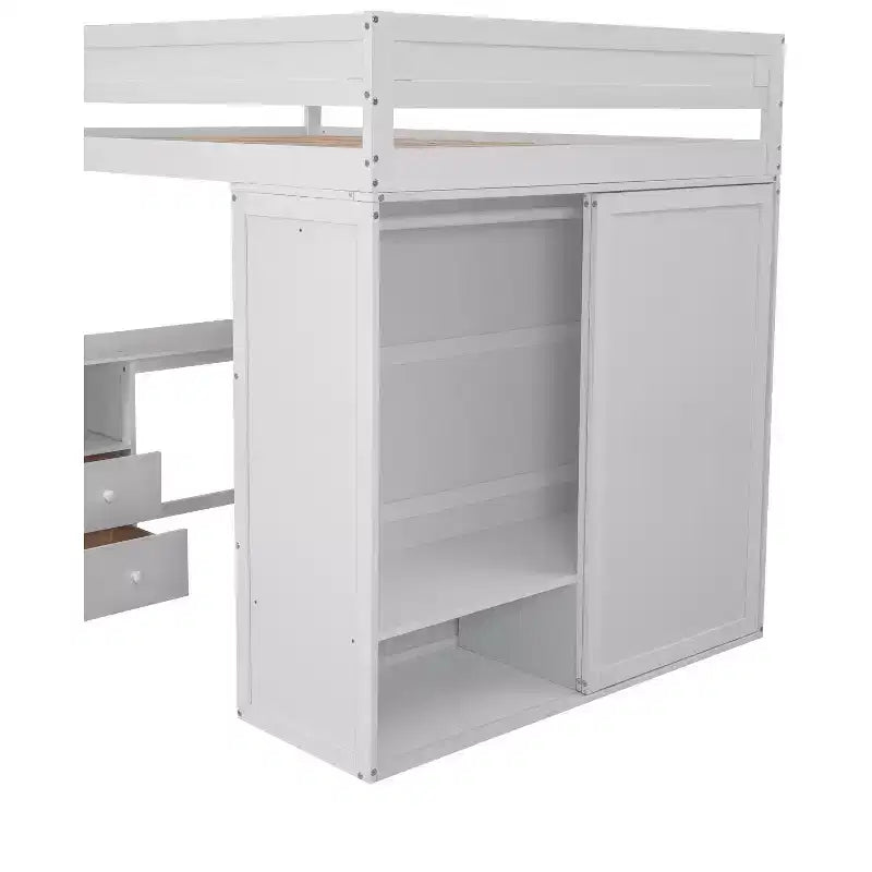 Lit mezzanine double en bois avec armoires et bureau, cadre de lit mezzanine haut