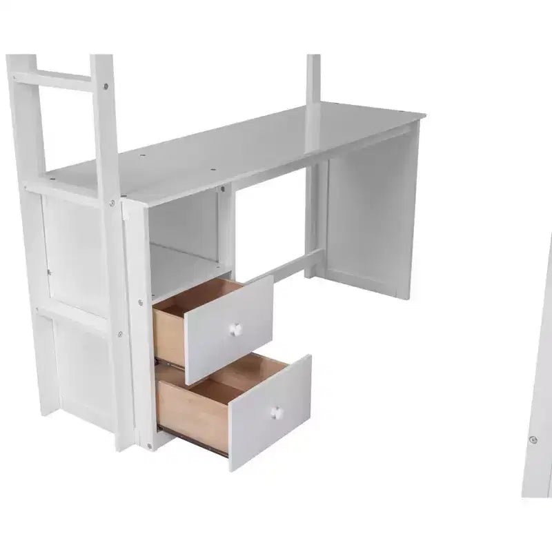 Lit mezzanine double en bois avec armoires et bureau, cadre de lit mezzanine haut