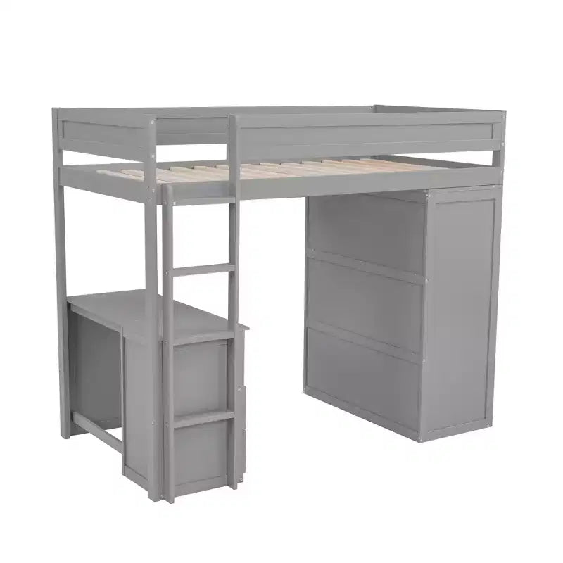 Lit mezzanine double en bois avec armoires et bureau, cadre de lit mezzanine haut