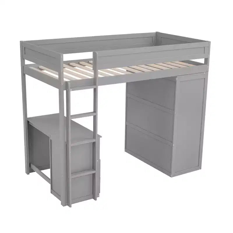 Lit mezzanine double en bois avec armoires et bureau, cadre de lit mezzanine haut