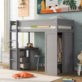 Wood Twin Size Loft Bed with Wardrobes and Desk High Loft Bed Frame with 2 Storage Drawers and Cabinet for Kids Teens Adults