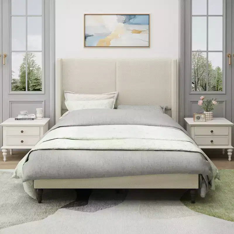Queen/King Size Platform Bed Frame with Upholstered Headboard Boucle Fabric - ModernLuxe